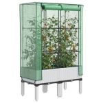 Strat înălțat cu husă de seră, aspect ratan, 80x40x140 cm GartenMobel Dekor