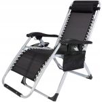 Sezlong pliabil gravitate zero, 175x65 cm, cu masuta si buzunar organizator, 120 kg, negru Household NewTrend