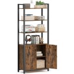 VASAGLE Biblioteca cu rafturi deschise si dulap integrat, cadru metalic si PAL, 24x60x160 cm, maro rustic Household NewTrend