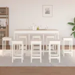 Set mobilier de bar, 9 piese, alb, lemn masiv de pin GartenMobel Dekor