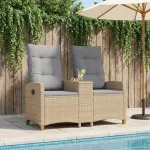 Bancă reclinabilă cu masă Beige și gri deschis poliratan GartenMobel Dekor