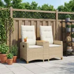 Bancă reclinabilă cu masă Bej și alb crem 126 x 65 x 112 cm GartenMobel Dekor