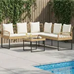 Set de canapea pentru grădină 2 pcs natural Ratan poli și Oțel GartenMobel Dekor