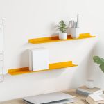Raft suspendat 2 pcs Galben muștar 60 x 9 x 2,5 cm Oțel GartenMobel Dekor