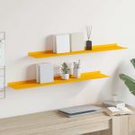 Raft suspendat 2 pcs Galben muștar 100 x 18 x 2,5 cm Oțel GartenMobel Dekor