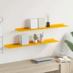 Raft suspendat 2 pcs Galben muștar 100 x 18 x 2,5 cm Oțel GartenMobel Dekor