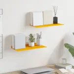 Raft suspendat 2 pcs Galben muștar 40 x 18 x 2,5 cm Oțel GartenMobel Dekor