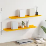 Raft suspendat 2 pcs Galben muștar 80 x 18 x 2,5 cm Oțel GartenMobel Dekor