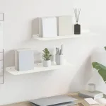 Raft suspendat Pe perete 2 pcs Alb 60 x 18 x 2,5 cm Oțel GartenMobel Dekor