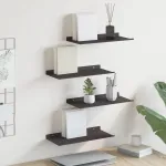 Raft suspendat Pe perete 4 pcs Negru 40 x 18 x 2,5 cm Oțel GartenMobel Dekor