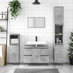 Dulap pentru baie, gri beton, 80x33x60 cm, lemn compozit GartenMobel Dekor