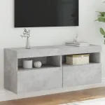 Comodă TV de perete cu lumini LED, gri beton, 100x30x40 cm GartenMobel Dekor