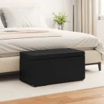 Taburet Negru Piele ecologică și lemn stratificat GartenMobel Dekor