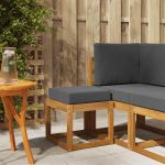 Bancă de taburet cu pernă Natural și Antracit 43 x 43 x 37 cm GartenMobel Dekor