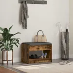 Bancă pentru hol cu pernă cu raft Stejar Afumat 63 x 38 x 45 cm GartenMobel Dekor
