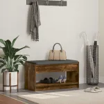 Bancă pentru hol cu pernă cu raft Stejar Afumat 83 x 38 x 45 cm GartenMobel Dekor