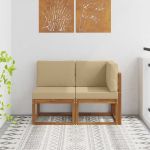 Canapea de exterior din mijloc și colț 2 Bucată Natural și Bej GartenMobel Dekor