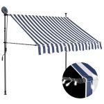 Copertină retractabilă manual cu LED, albastru & alb, 150 cm GartenMobel Dekor