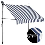 Copertină retractabilă manual cu LED, albastru & alb, 200 cm GartenMobel Dekor