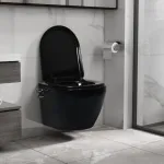 Vas WC suspendat fără ramă cu funcție de bideu, negru, ceramică GartenMobel Dekor