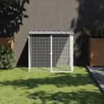 Coteț pui cu acoperiș gri deschis 103x98x90 cm oțel galvanizat GartenMobel Dekor