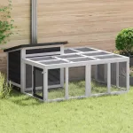 Cușcă pentru iepuri gri 144x123x67,5 cm din lemn masiv de pin GartenMobel Dekor