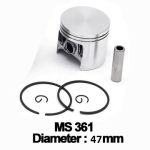 Piston complet 47 mm pentru Stihl MS 361/MS 341 cu bolt 11 mm și segmenți