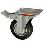 Roată pivotantă pentru cărucior 75 mm, cu frână, talpă metalică și rulment