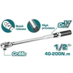 Cheie dinamometrică TOTAL 1/2” 40–200 Nm, 500 mm, precizie ±4%