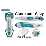 Cutter TOTAL Industrial 18 mm, corp din aluminiu, cu lame SK5 și blocare sigură