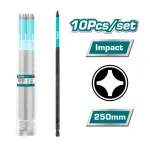 Set 10 biți de impact TOTAL PH2 x 250 mm, oțel S2, vârf magnetic