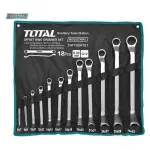 Set 12 chei inelare cu cot TOTAL Industrial 6–32 mm, Cr-V, cu husă