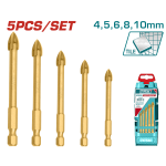 Set 5 burghie pentru sticlă TOTAL, 4–10 mm, cu cutie de depozitare