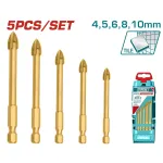 Set 5 burghie pentru sticlă TOTAL, 4–10 mm, cu cutie de depozitare
