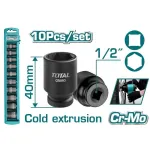 Set chei tubulare de impact TOTAL 1/2" Cr-Mo, 10 piese (10–24 mm)