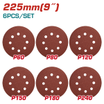 Set discuri abrazive TOTAL 225 mm, 6 granulații P60–P240 pentru șlefuit