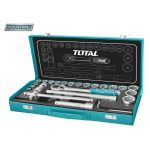 Trusă chei tubulare 1/2 TOTAL Industrial cu clichet, 24 piese în cutie metalică