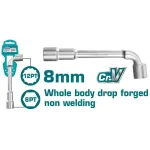 Cheie tubulară tip L TOTAL 8 mm, oțel Cr-V, industrială, corp întreg