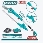 Set TOTAL 20V fierăstrău telescopic și trimmer pentru gard viu, cu acumulator