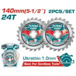 Set 2 pânze fierăstrău circular TCT pentru lemn TOTAL 140 mm, 24T