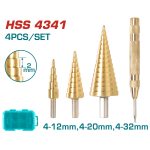 Set 3 burghie conice în trepte TOTAL, HSS 4341, 4–12/20/32 mm