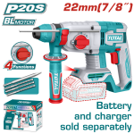 Ciocan rotopercutor TOTAL 20V brushless 2J SDS Plus, set burghie + dalta