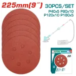 Set discuri hârtie abrazivă TOTAL 225 mm, 30 buc (P40–P180) pentru șlefuit pereți