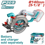 Fierăstrău circular de mână TOTAL 20V, 140 mm, brushless, fără acumulator