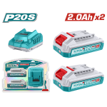 Kit TOTAL P20S cu 2 baterii Li-Ion 20V 2.0Ah și încărcător rapid 2A