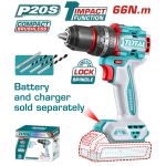 Mașină de găurit cu percuție TOTAL 20V, 66 Nm, motor brushless, fără acumulator