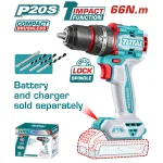 Mașină de găurit cu percuție TOTAL 20V, 66 Nm, motor brushless, fără acumulator