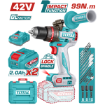 Mașină de găurit cu percuție TOTAL 42V brushless, 99 Nm, 2 acumulatori și încărcător