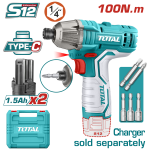 Mașină de înșurubat cu impact TOTAL 12V, 100Nm, 2x 1.5Ah Li-Ion, hex 1/4"