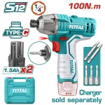 Mașină de înșurubat cu impact TOTAL 12V, 100Nm, 2x 1.5Ah Li-Ion, hex 1/4"
